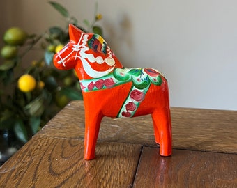 Swedish Dala Hand Painted Horse Nils Olsson Small Red Wooden Vintage