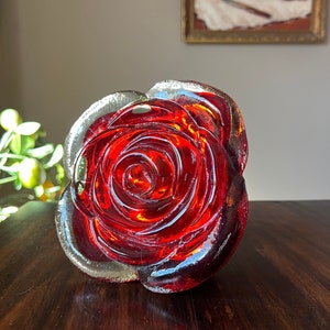 Large Red Glass Rose Art Glass Sculpture Floral