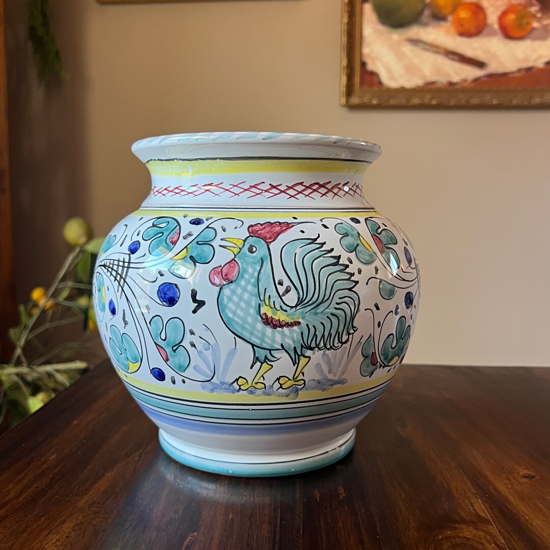 De Ruta Cachepot Orvieto Green Rooster Deruta Italian Pottery Cachepot Vase/planter - Etsy