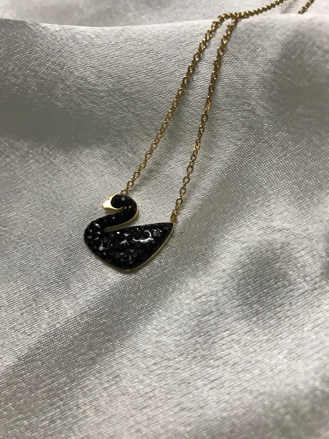High Quality Gold Black Swan Pendant, Crystal Black Swan Necklace, Gold