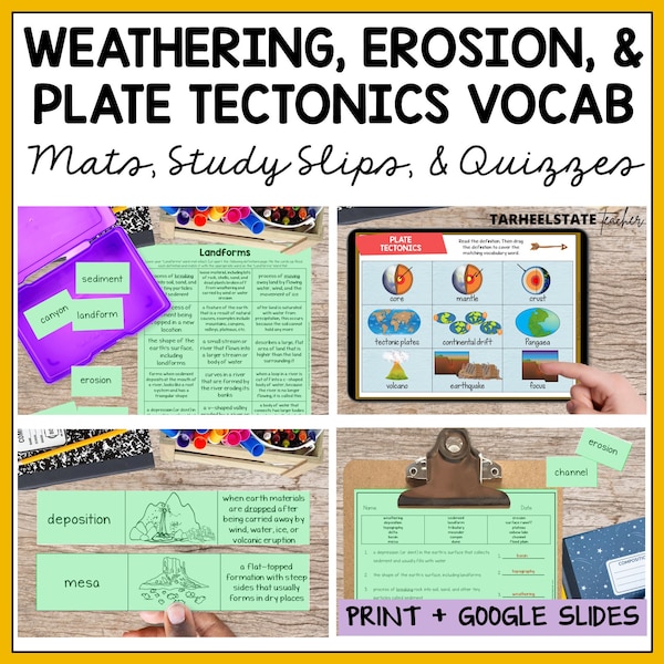 Landforms & Plate Tectonics Vocabulary and Definition Practice | Vocabulary Study Guide and Quiz | Game for Learning | Terminology Flashcard