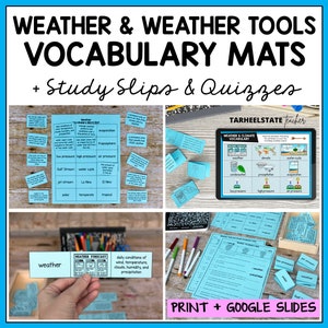 Weather & Weather Tools Vocabulary and Definition Practice | Vocabulary Study Guide and Quizzes | Games for Learning | Terminology Flashcard