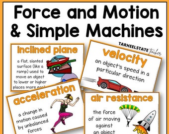 Force and Motion/Simple Machines Definition Posters for Science Bulletin Board | Vocabulary Word Wall Decor Posters | Educational Wall Art