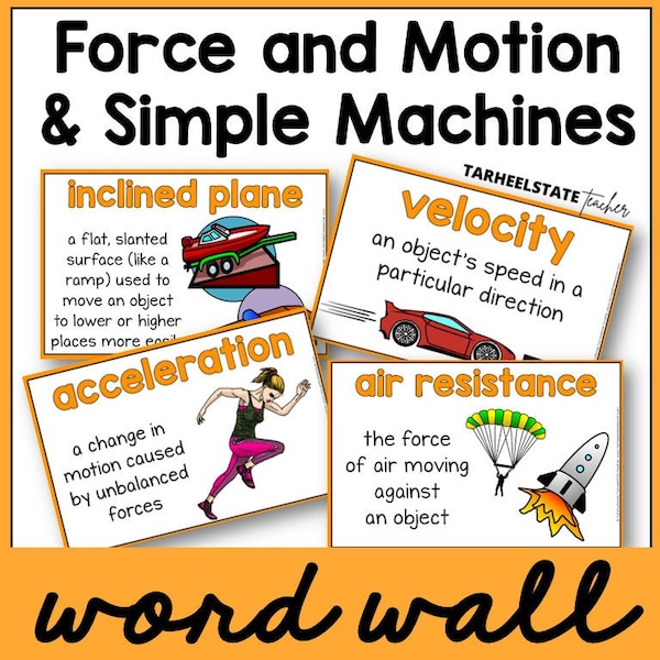 Force and Motion/Simple Machines Definition Posters for Science Bulletin Board | Vocabulary Word Wall Decor Posters | Educational Wall Art