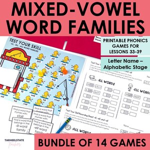 Mixed Short Vowels in CVC Words Games & Activities | Word Family Games | Elementary Phonics Learning | Spelling Practice | Word Families