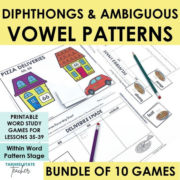 Diphthong & Ambiguous Vowel Games | Within Word Pattern Activities | Elementary Phonics Practice | 3rd, 4th and 5th Grade Spelling Practice