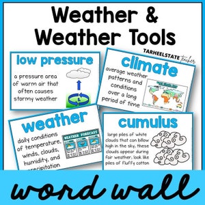 Weather, Climate, Weather Tools Definition Posters for Science Bulletin Board | Vocabulary Word Wall Decor Posters | Educational Wall Art