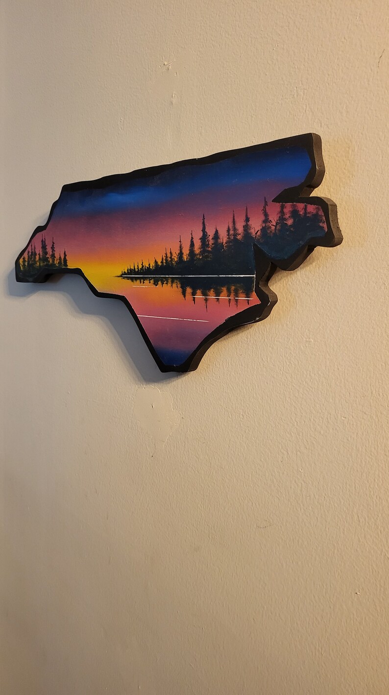 Sunset Oil Painting on Custom State Shape: North Carolina - Etsy