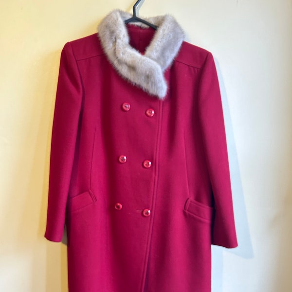 Vintage Red Wool Women’s Coat Fur Collar Roth Stern Sam Roth