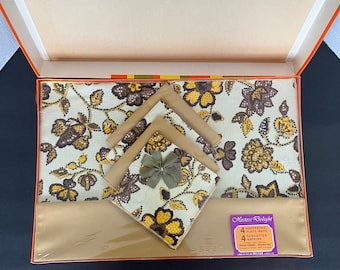 Retro Floral Yellow and Brown Placemats with Matching Napkins  in Original Box