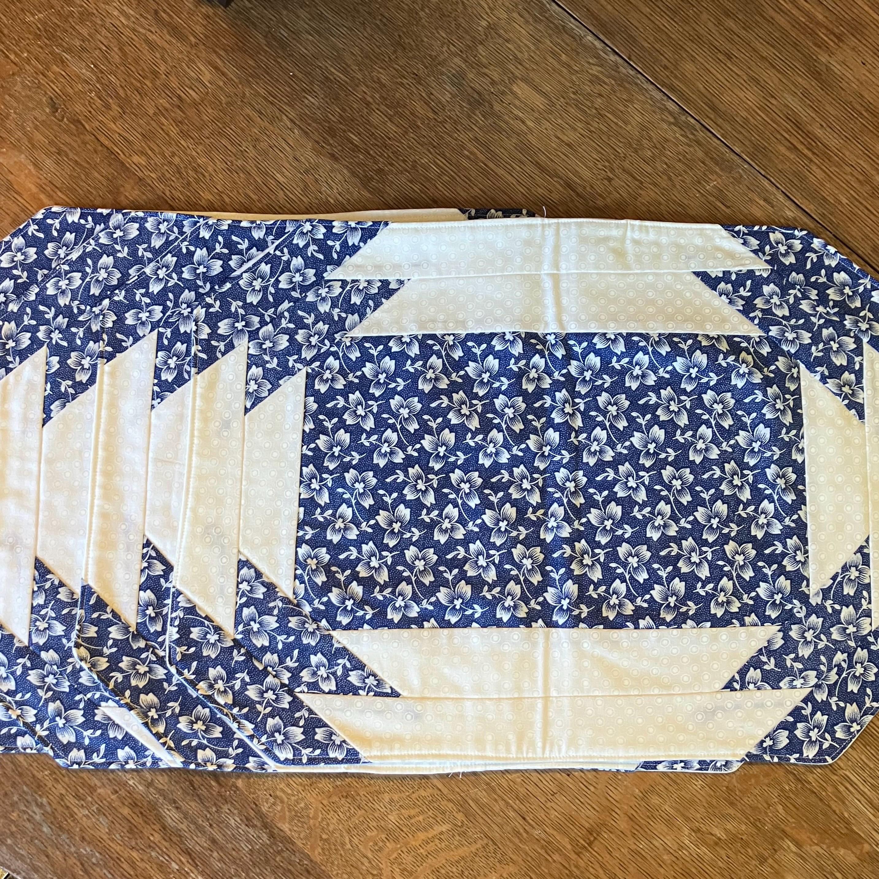 Patchwork placemats tablemats white and blue floral fabric set of four (4)