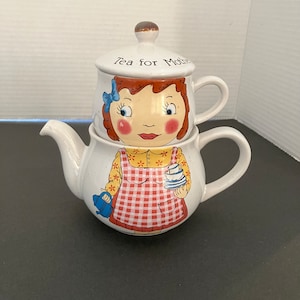 Tea For Mother Vintage Teapot Tea Cup Speckled Ceramic Quirky Decorative