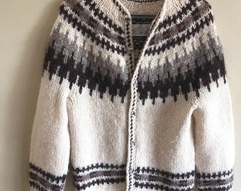 Icelandic wool cardigan sweater handknit fair isle style