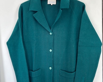 Cardigan verde cacciatore vintage Pelini importa maglione acrilico incorniciato a mano