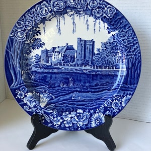 Vintage Blue Transferware Enoch Woods Harlech Castle Dinner Plates set of seven (7)