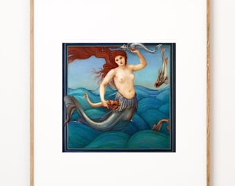 A Sea Nymph,  Fine Art Print, Vintage Poster, Beautiful Painting, Art Deco Wall Decor, Ocean Mermaid Boho Art, Art Nouveau, Bohemia Art,