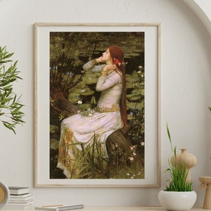 Ophelia, John William Waterhouse, Vintage Painting of Beautiful Woman, Bohemian Painting, Matte Print Wall Decor, Literary Shakespeare Art