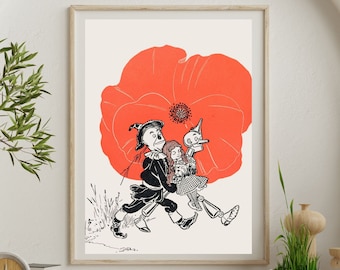 Dorothy and Toto Asleep In the Poppy Field, Fine Art Print, Wizard of Oz, Children's Book Art, Print for Kids Room, Vintage Illustration Art