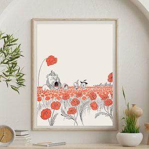 Field of Poppies, Fine Art Print, Vintage Wall Art, Vintage Literary Illustration, Wizard of Oz Art for Kids Room Nursery, Children&#39;s Book