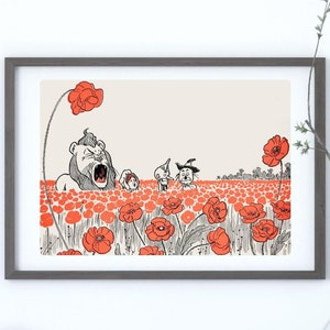 Field of Poppies Landscape Orientation, Fine Art Print, Vintage Wall Art, Vintage Literary Illustration, Wizard of Oz Art Kids Room Nursery