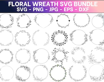 Floral Wreath SVG Bundle: Wedding Circle Frame (Digital Download)