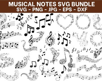Musiknoter SVG-paket: Vektor Clipart, Musiksymboler (Digital Nedladdning)