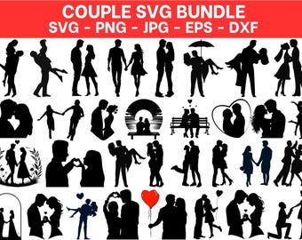 Couple SVG Bundle, Couple PNG Bundle, Couple Clipart, Couple SVG Cut Files for Cricut, Couple Silhouette, Anniversary Svg, Lovers Svg