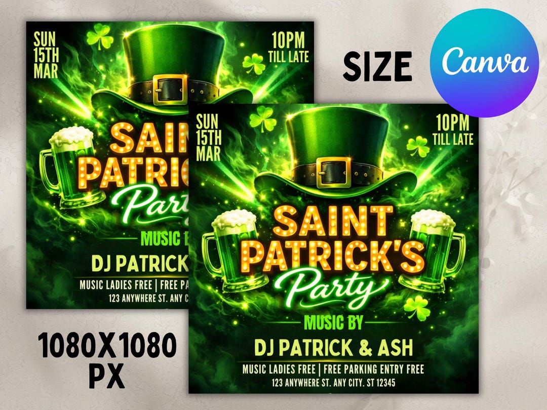 St. Patrick's Day Party Flyer, Editable Canva Template (1080x1080 Px ...