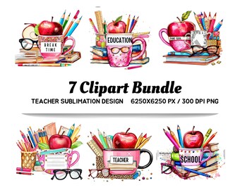 Teacher Clipart Bundle, School Sublimation Designs (PNG)