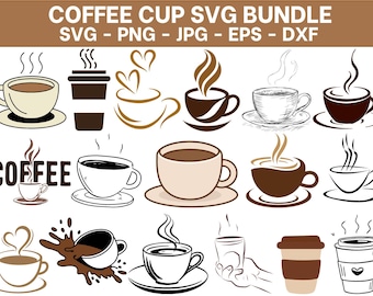 コーヒー SVG バンドル、クリップアート、ベクター、シルエット（即時ダウンロード）