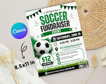 Soccer Fundraiser Flyer Template, Editable Sports Raffle Invitation