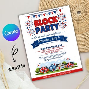 Redigerbar mall för 4 juli-festflyer, patriotisk grannskapsgrillinbjudan, Canva