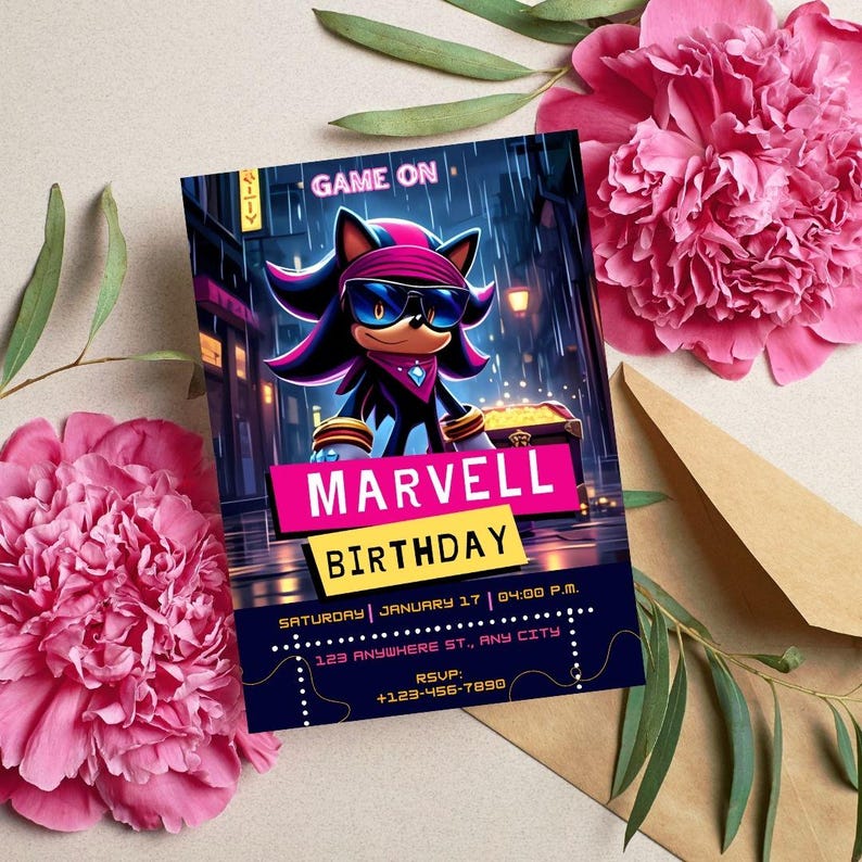 Shadow the Hedgehog Birthday Invitation, Video Game Party (editable ...