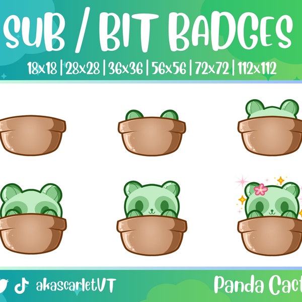 Cactus Panda Sub and Bit Badges | Twitch/YouTube Sub Badges | Twitch Assets | Cute Sub Badges | Twitch Graphics | 6 Badges