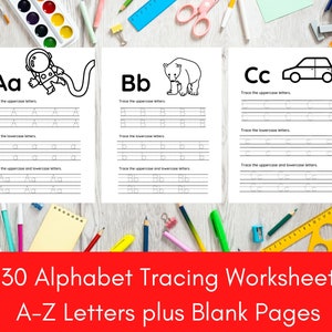 Werkbladen alfabet overtrekken voor kinderen: oefenpagina&#39;s ABC (afdrukbare pdf-download)