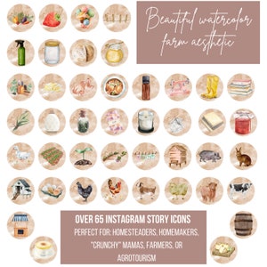 Homesteading Instagram Highlight Covers - Neutre, aquarelle, jardinage, agriculture, ménage, agrotourisme, maman croquante, stand de ferme