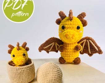 Baby Dragon in Egg Pattern, Crochet Amigurumi Dragon PDF, Instant Download