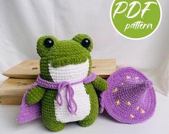 Chubby Wizard Frog Crochet Pattern, No-Sew Amigurumi PDF Toy, Autumn Magic (PDF)