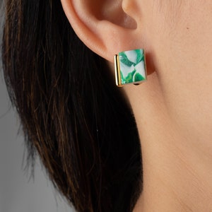 Green White Clay Earrings Sterling Silver Stud Artistic Earrings Minimalist Earrings Hypoallergen studs image 2