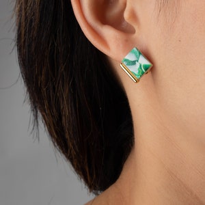 Green White Clay Earrings Sterling Silver Stud Artistic Earrings Minimalist Earrings Hypoallergen studs image 6