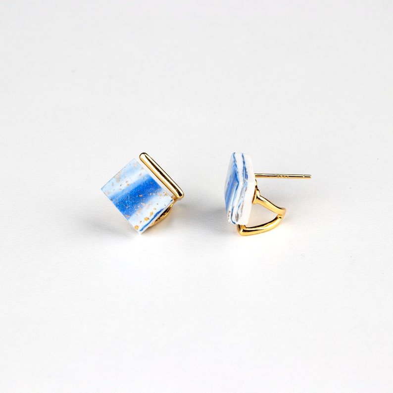 Blue Watercolour Square Stud Earrings Sterling Silver Stud Artistic Earrings Minimalist Earrings Hypoallergen studs image 6