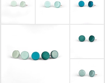 Green Hue Circle Clay Stud Earrings | Mix and Match Earrings | Sterling Silver Stud Earrings | Minimalist  Earrings | Polymer Clay Stud