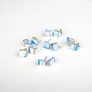 Blue Watercolour Square Stud Earrings Sterling Silver Stud Artistic Earrings Minimalist Earrings Hypoallergen studs image 2