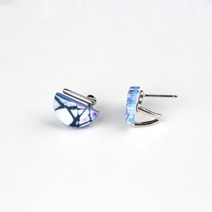 Blue White and Purple Semicircle Clay Earrings Sterling Silver Stud Handmade Stud Earrings Artistic Earrings Hypoallergen studs image 5
