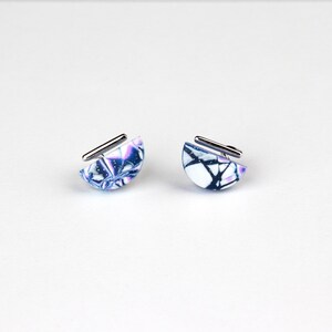 Blue White and Purple Semicircle Clay Earrings Sterling Silver Stud Handmade Stud Earrings Artistic Earrings Hypoallergen studs image 4