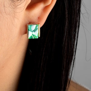 Green White Clay Earrings Sterling Silver Stud Artistic Earrings Minimalist Earrings Hypoallergen studs image 3