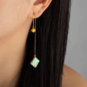 Artistic Geometric Yellow Clay Earrings Square Dangle Earrings Adjustable Earrings Boho Earrings Artistic Earrings image 7