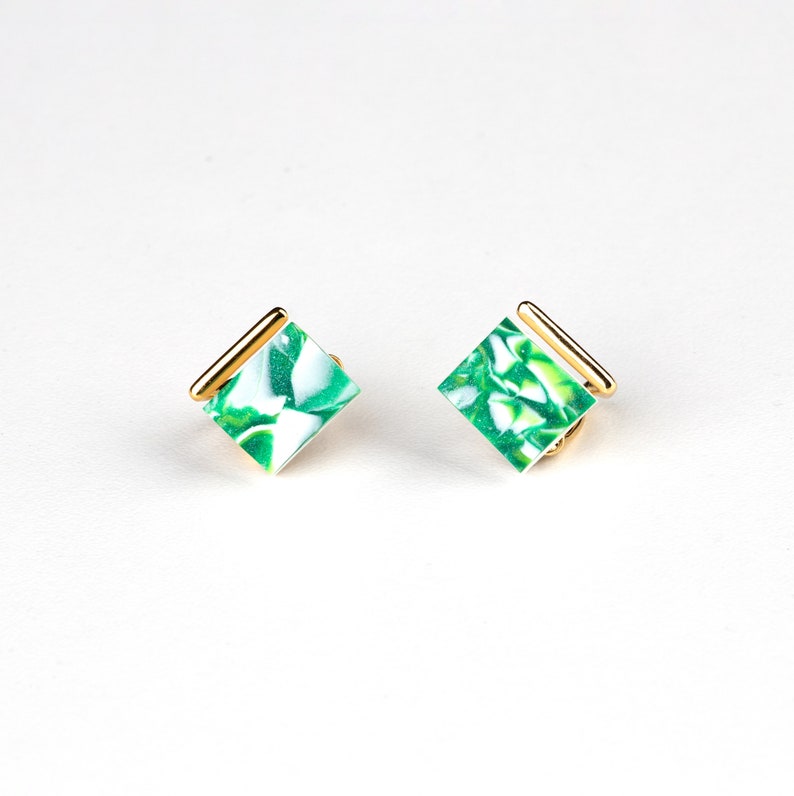 Green White Clay Earrings Sterling Silver Stud Artistic Earrings Minimalist Earrings Hypoallergen studs image 4