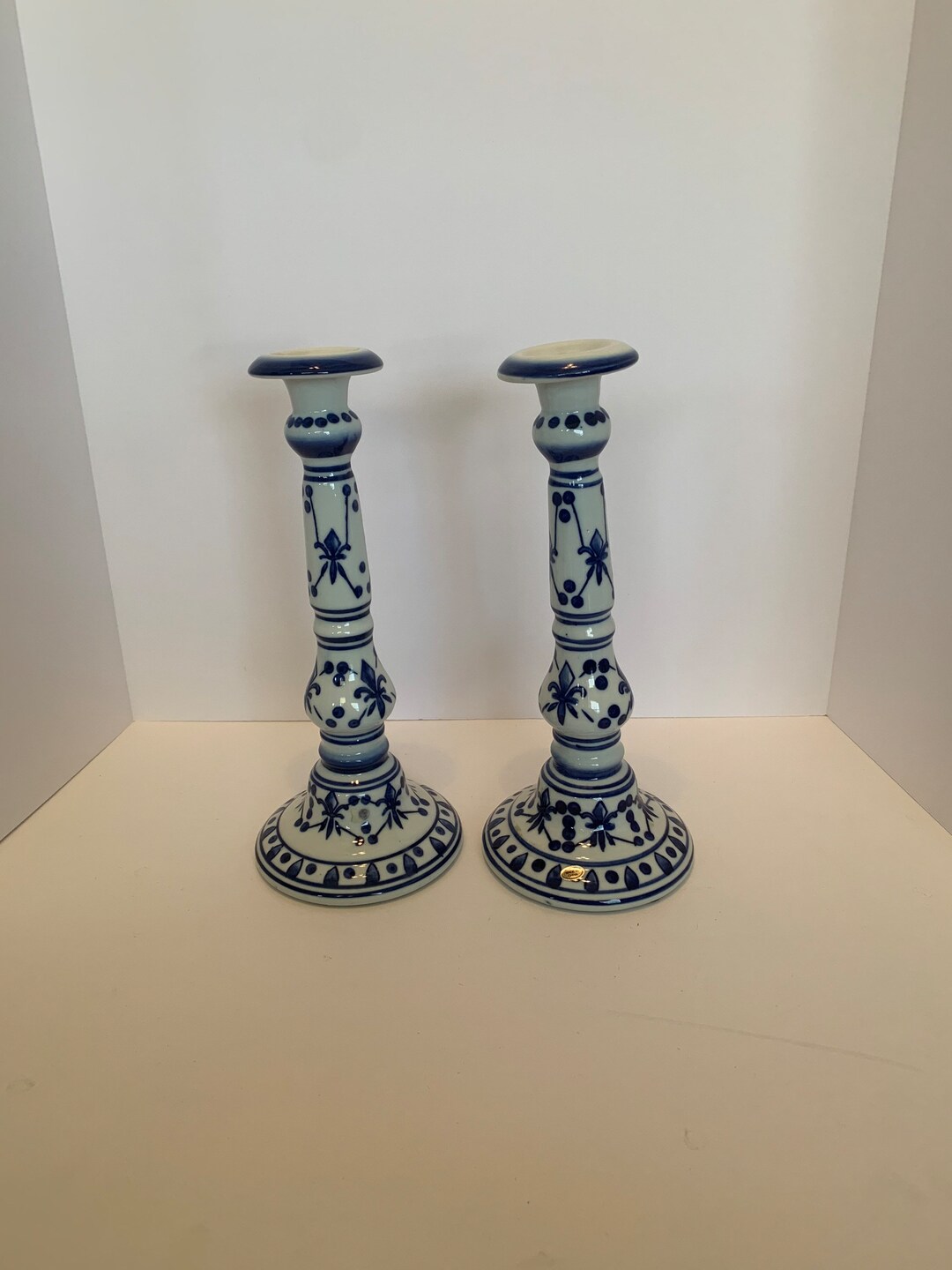 Vintage Porcelain Candlestick Holder Pair With Fleurdelis Etsy
