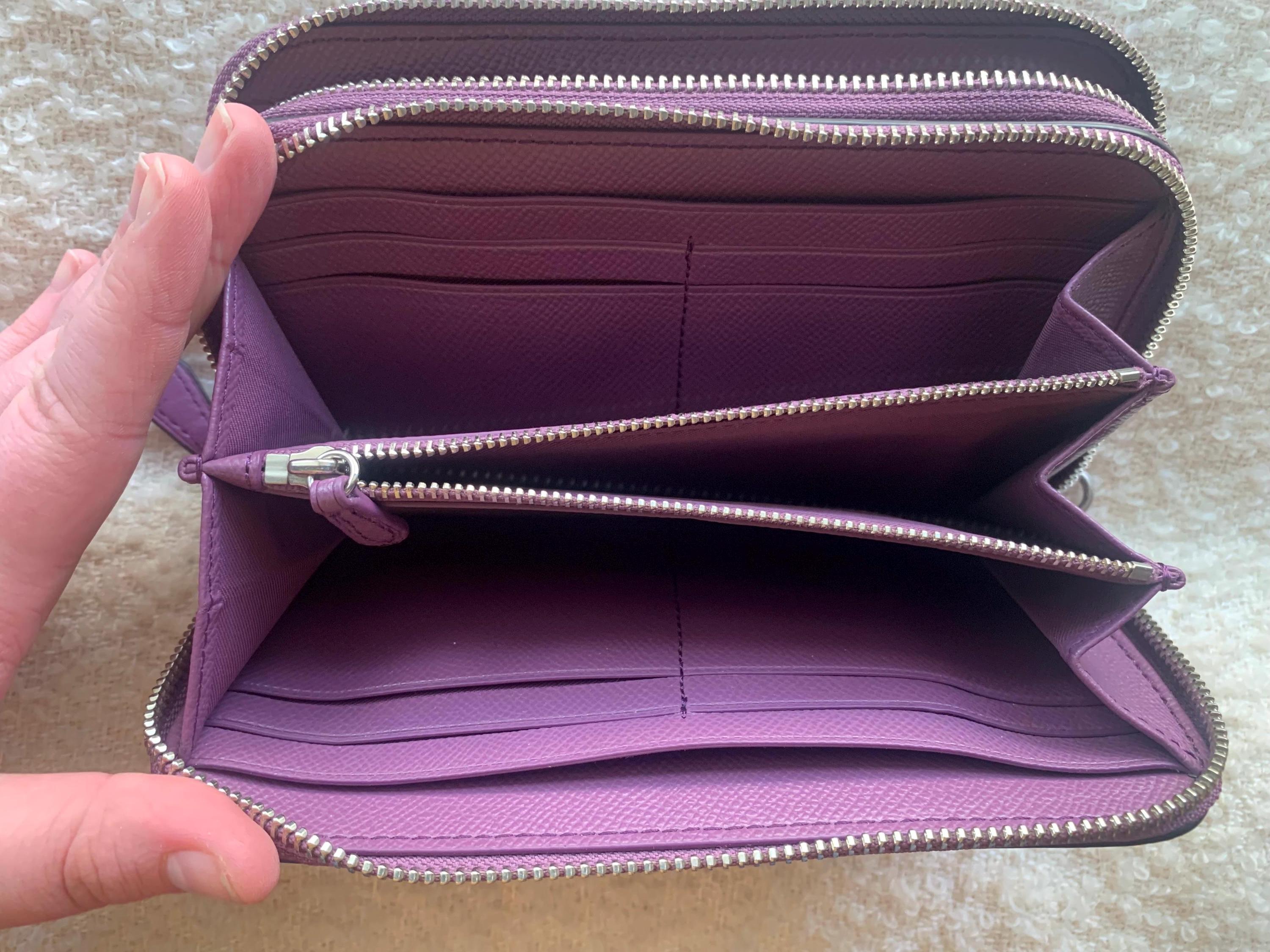 Coach Purple Double Accordion Zip Wallet in Polished Pebble Leather - Etsy